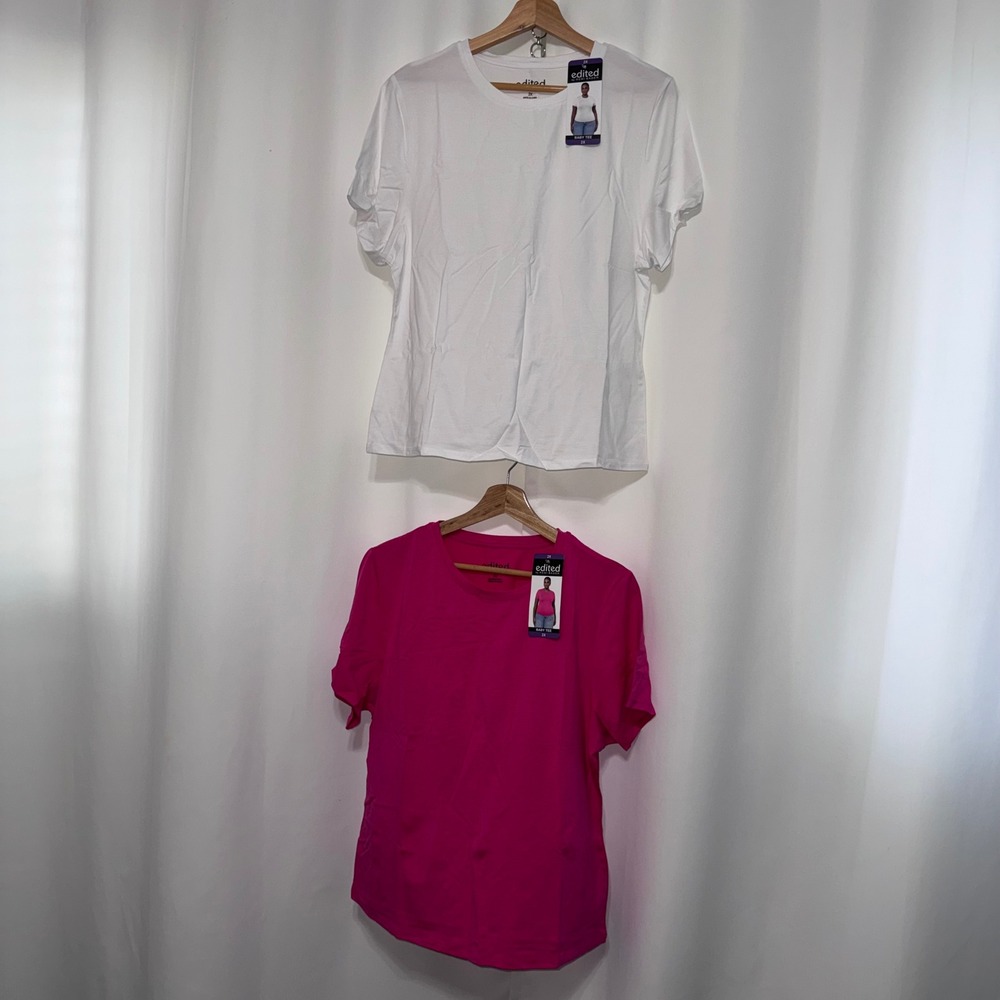 Edited by Remi Bader Baby Tee Bundle 2X White Pink Cotton Modal Stretch NWT